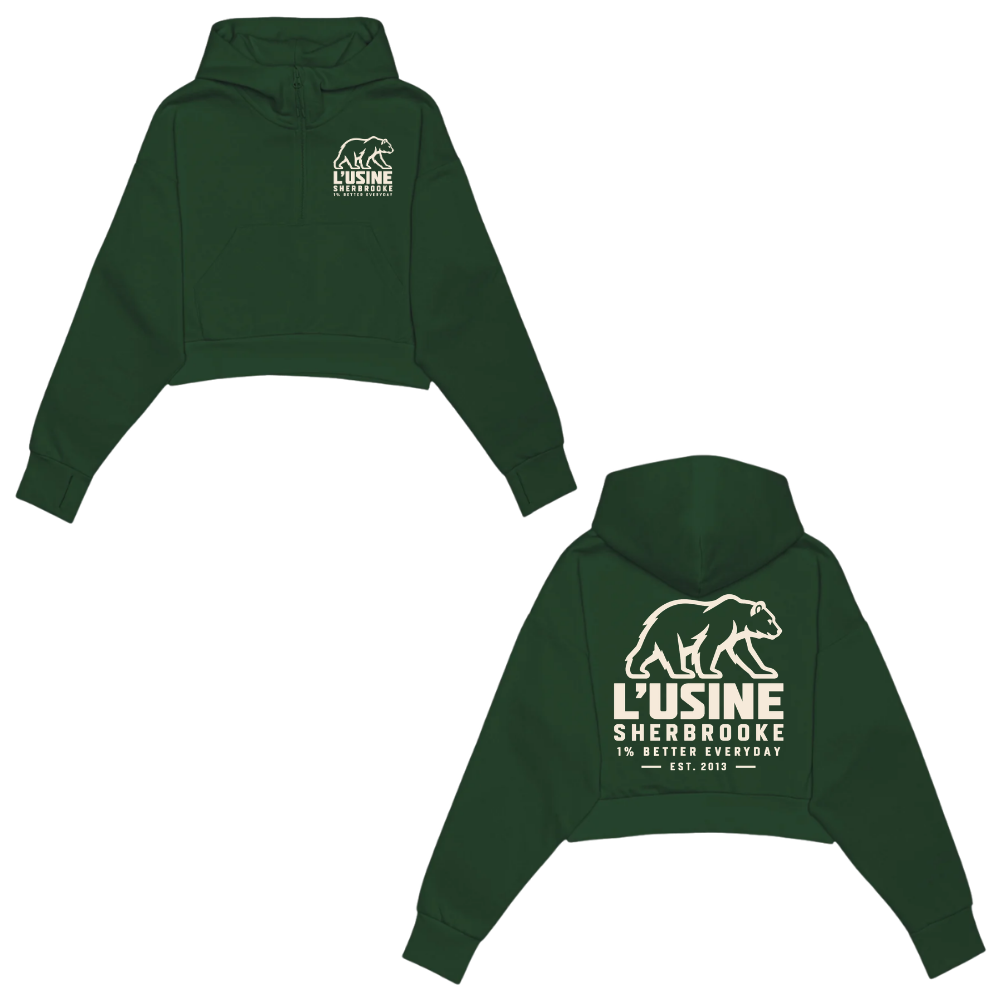 Hoodie Crop Scuba 1/2 zip - L'Usine Sherbrooke - Collection OURS